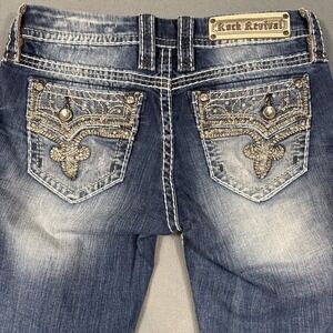 Rock Revival Betty Easy Crop Jeans Womens 26 Blue Embellished Rhinestone Stretch